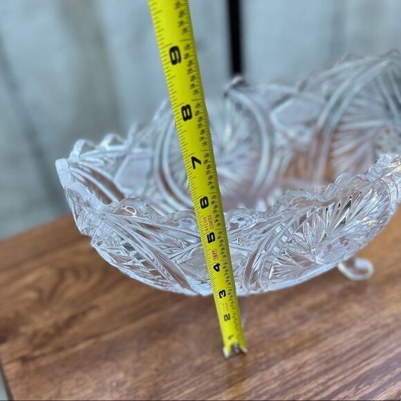 Bohemia Vintage Cut Crystal Scalloped Edge Footed Oval Bowl Vase - Picture 7 of 10